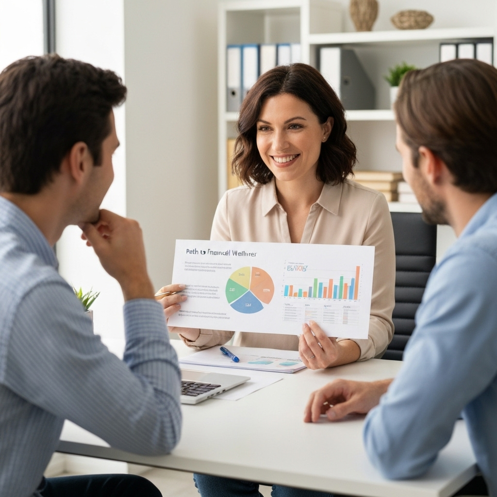 Counselor showing charts couple