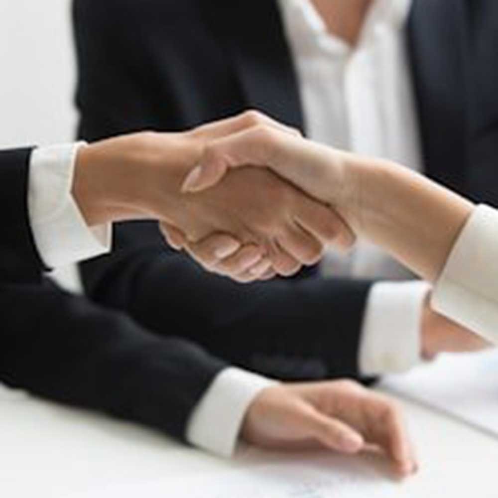 Hands shaking in a business setting, symbolizing partnership and trust in credit repair services.