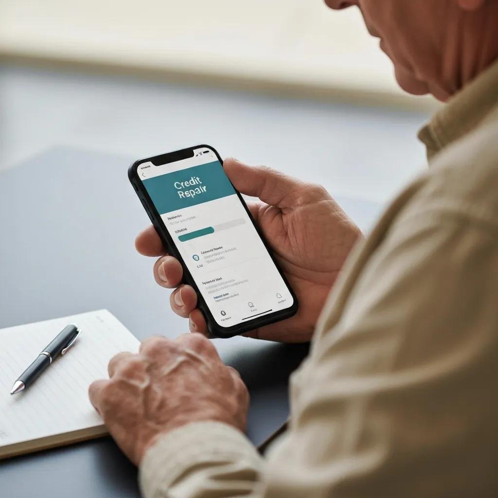Close-up of someone using a credit repair app on a smartphone, highlighting practical financial management