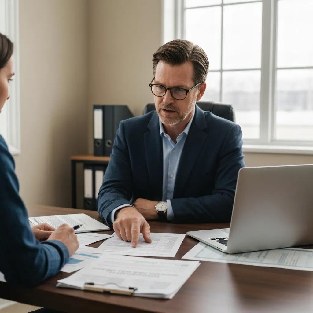 Credit specialist reviewing a credit report with a client in an office