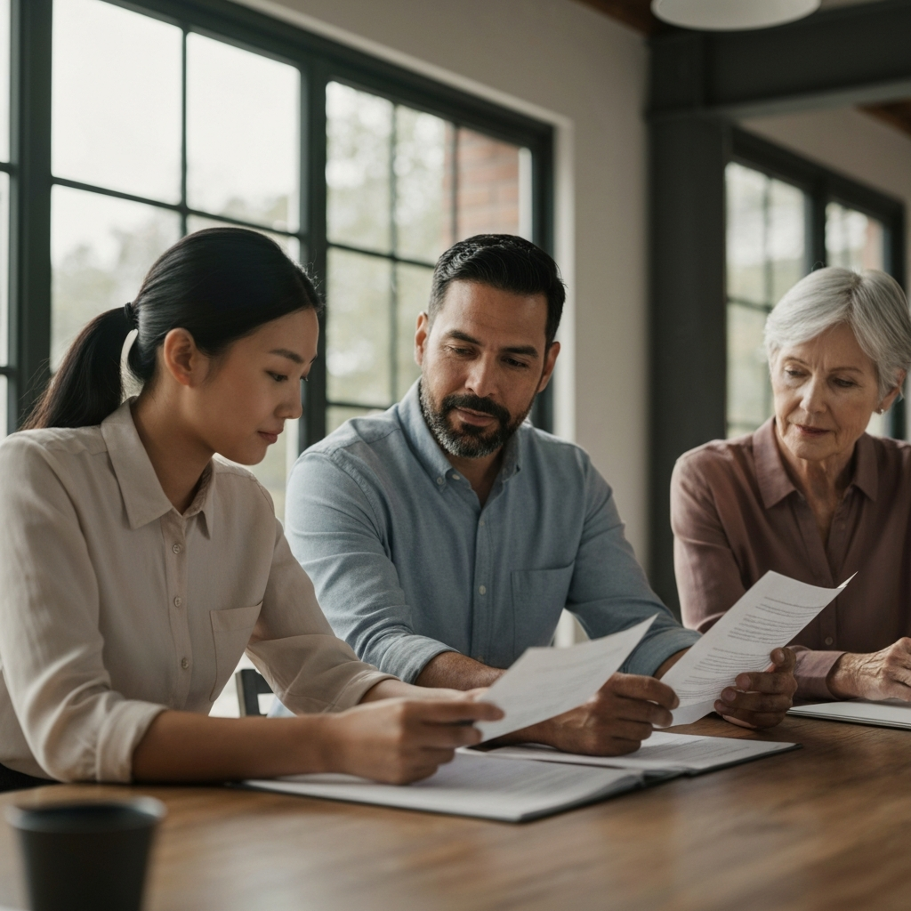 diverse adults reviewing documents