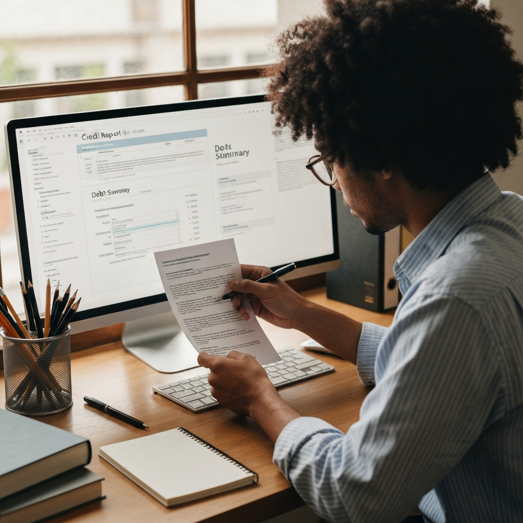 Reviewing credit report and debts