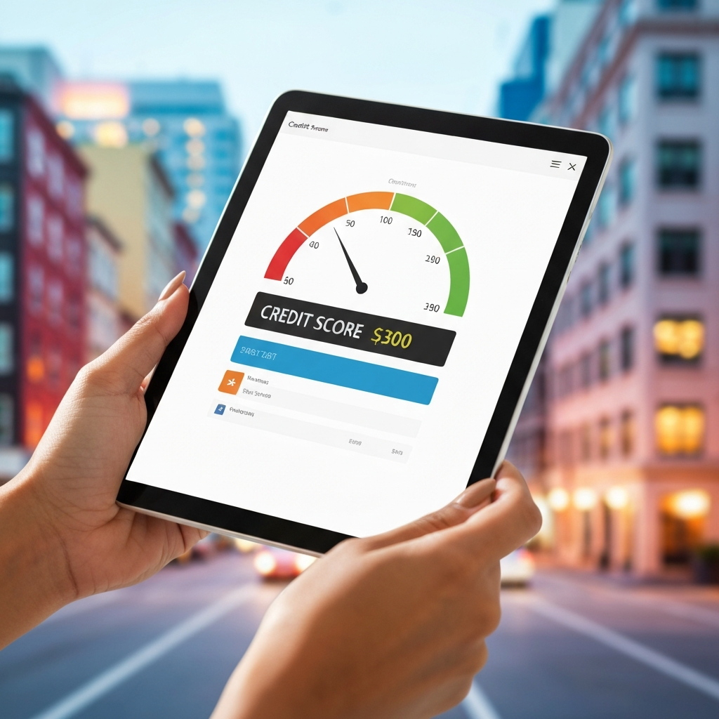 Credit score gauge on tablet