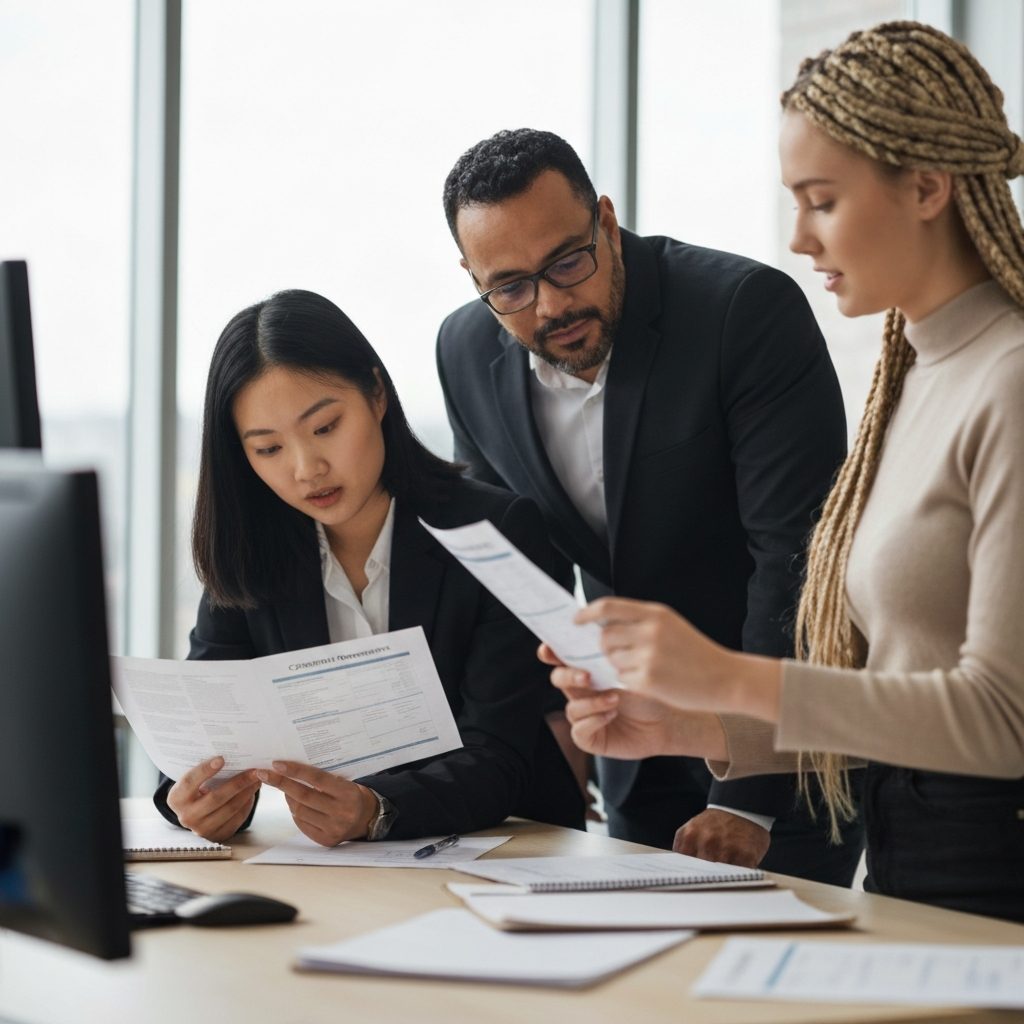 people examining credit reports together