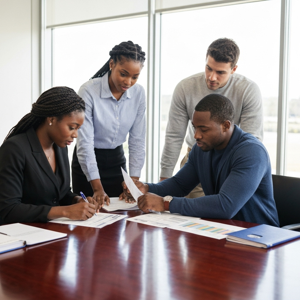 People reviewing credit reports together