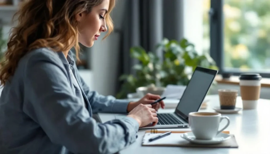 Consumer carefully reviewing credit repair company options and contracts on a laptop