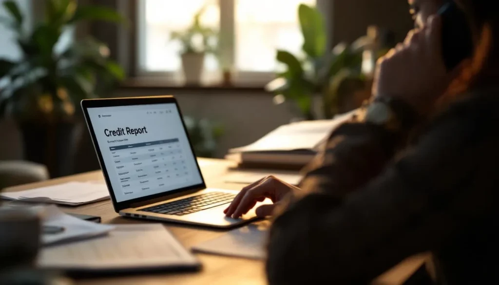 Person on phone negotiating with a collection agency with documents on a desk